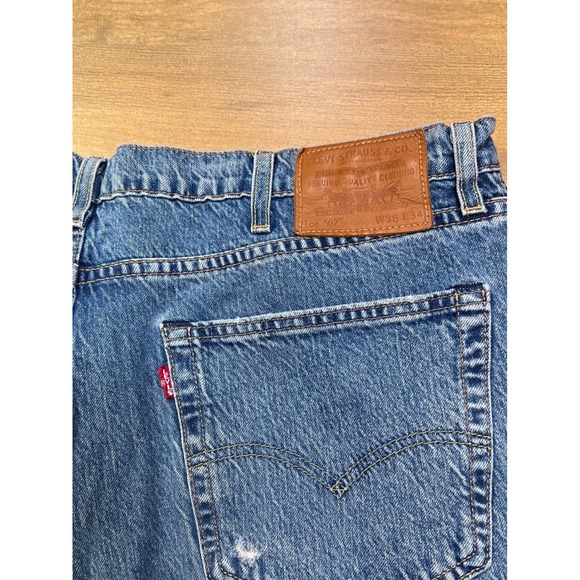 Levi Strauss premium Big E 505 Regular Jeans Mens W38 L30 Blue Distressed Denim - Picture 3 of 10